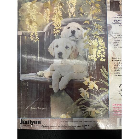 Embellished Counted Cross Stitch, Golden Labrador Retriever Puppies. - Picture 2 of 9